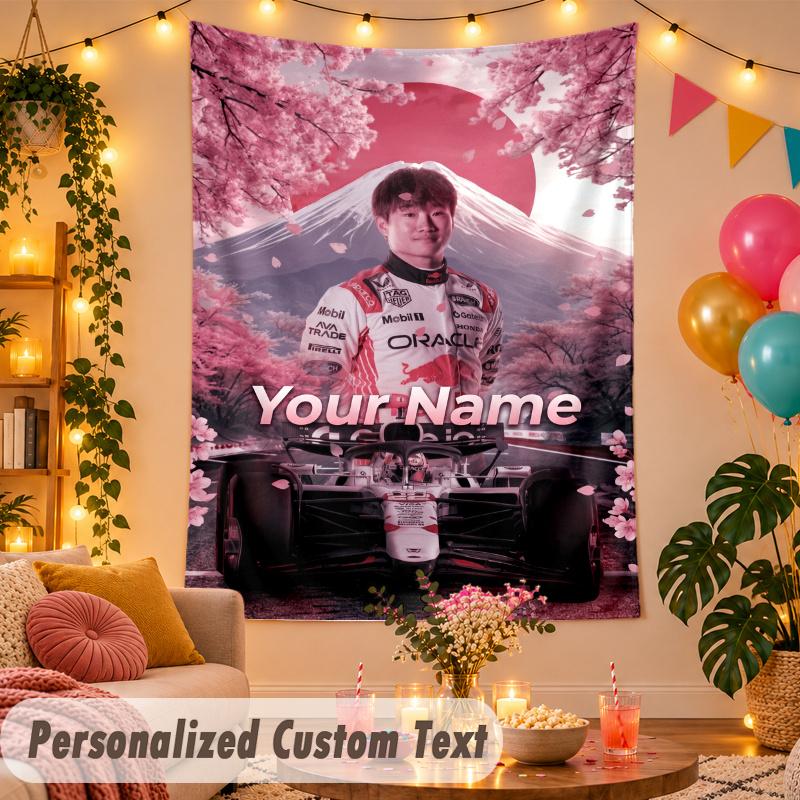 Yuki Tsunoda Personalized Wall Tapestry Custom Name Text Polyester Hanging Decor Home Room