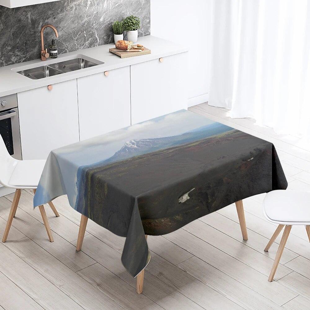 Landscape Printing Tablecloth Camping  Stain Resistant Waterproof Restaurant Table Decoration Kitchen Home
