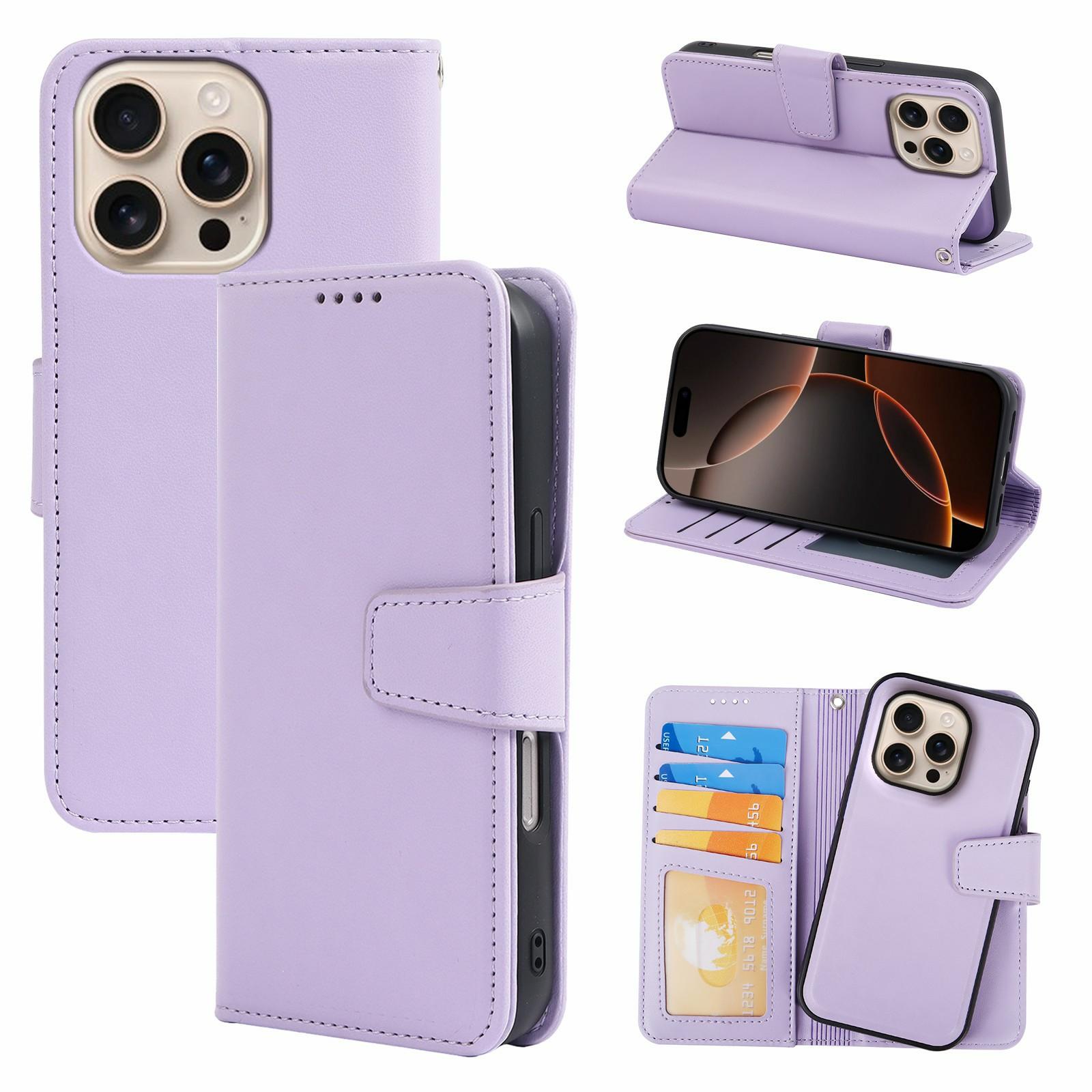 

Для iPhone 16 Pro Чехол Съемный 2 в 1 Кожаный кошелек Чехол для телефона Purple