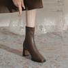 Maillard Style Thick Heel Medium Boots Children's Autumn and Winter New Velvet French Bare Boots with Skirt Elastic Thin Boots