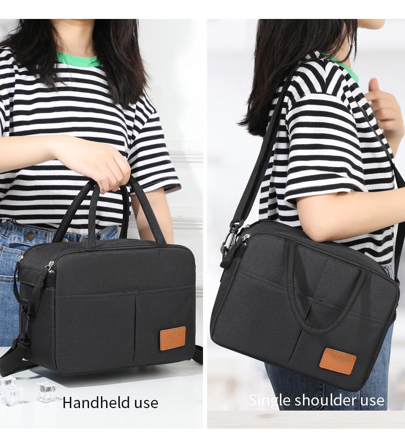 Insulated Solid Color Oxford Cloth Lunch Bag - Portable Bento Bag with Thickened Design and Crossbody Strap for Office Workers