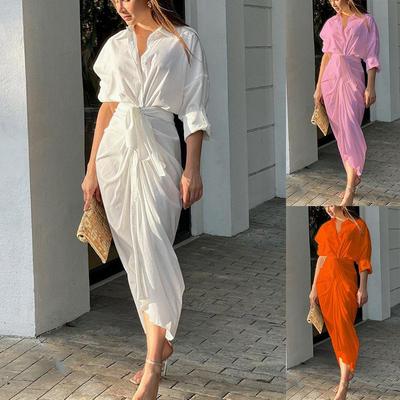 Spring And Autumn Women's Solid Color Long Sleeve Shirt Dress
