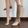 New Suede Piled Up But Knee Boots Women's Western Style Versatile and Thin Thick Heel Knight Boots