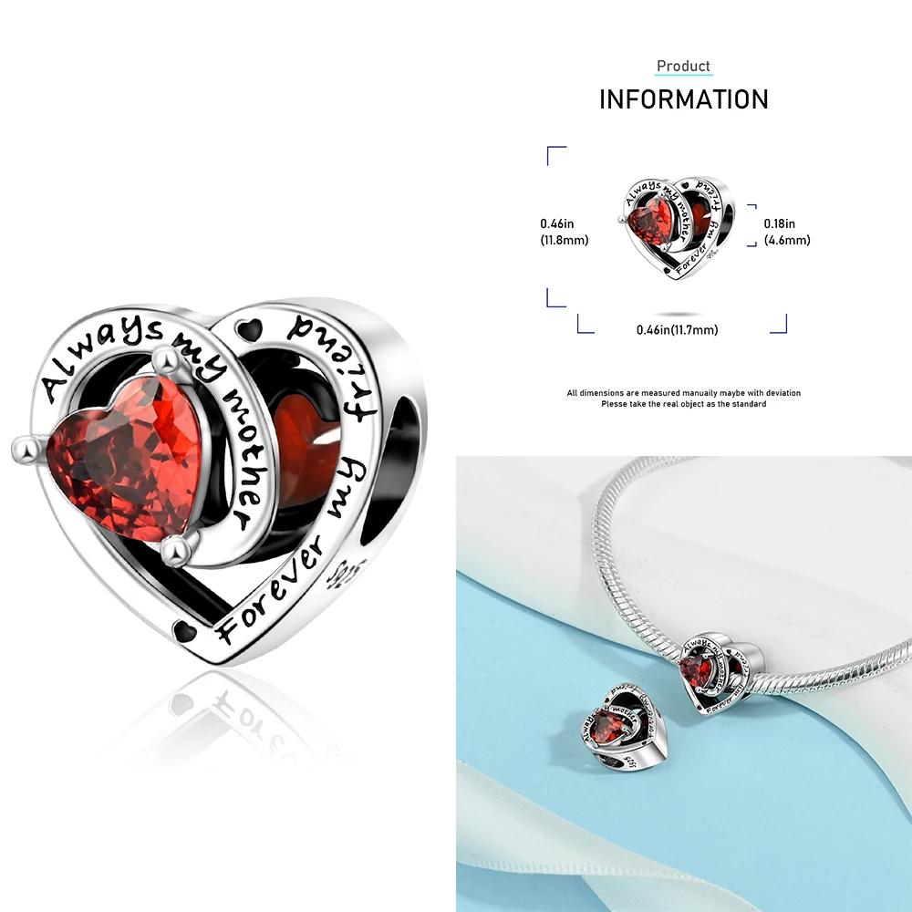 Copper 12 Months Birthstone Heart-Shaped Beads Charms Fit Original Bracelet Charm Beads Necklace Diy Female Jewelry