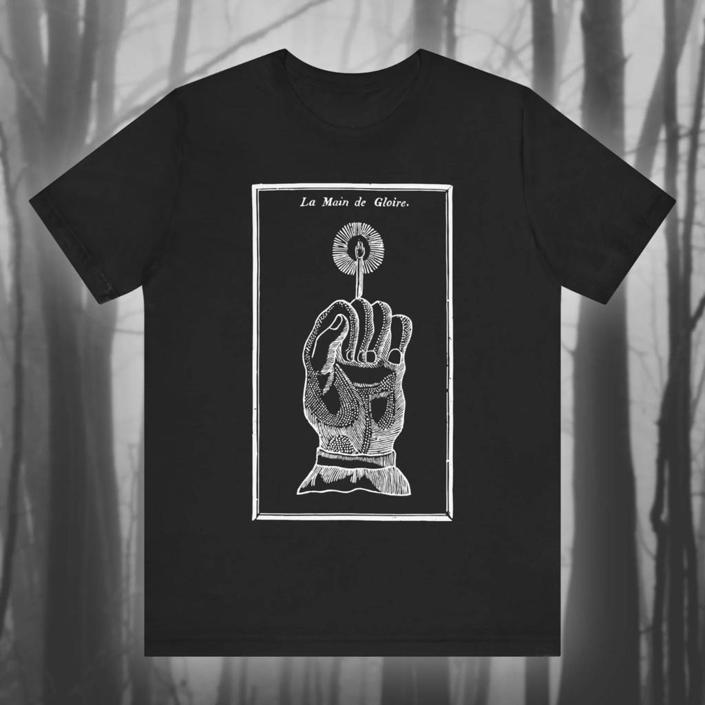 Hand of Glory II Vintage Mystery Shirt Voodoo Tshirt Magic Creepy Art Witch Black Magic Gothic Tshirt Unisex Shortsleeved