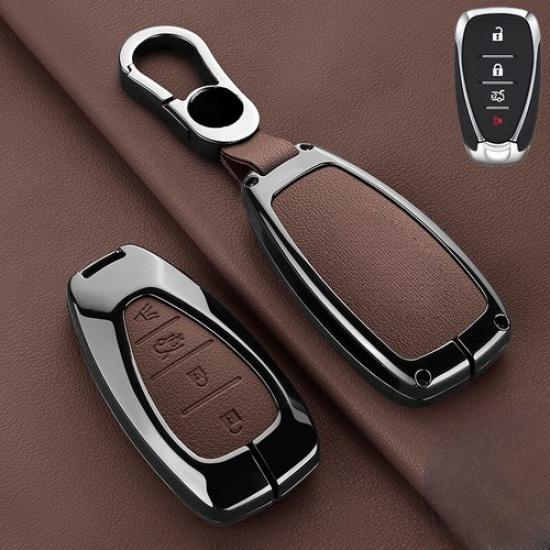 Leather Zinc Alloy Car Key Fob Case Cover For Chevy Malibu Camaro Cruze Traverse