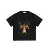 Black T Shirt with Deer Christmas Tree and Sunglasses Print Jingle Bells Shotgun Shernls Text Holiday Party Wear