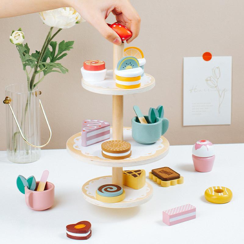 Food Wooden Dessert Stand With Three Layers For Kid Learning And Fun Interactive