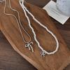 Stylish Beaded Necklace with Bowknot Pendant Choker Necklaces Fashionable Jewelry Gift Adjustable Chain for Women Girls