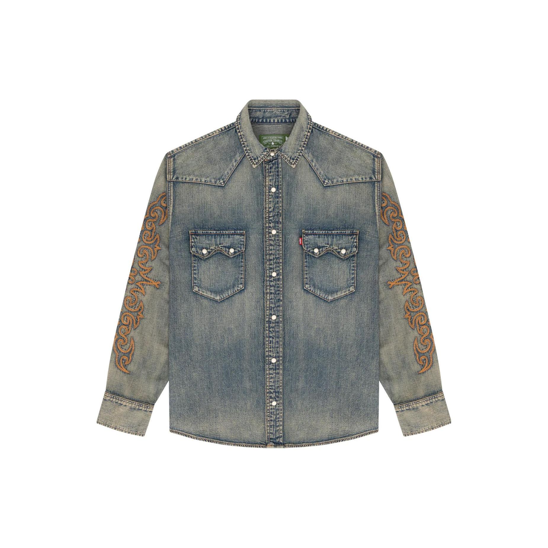 

Джинсовая рубашка Levis x Denim Tears Western Stitch поношенные топы унисекс цвета индиго, синяя A5616-0000 S