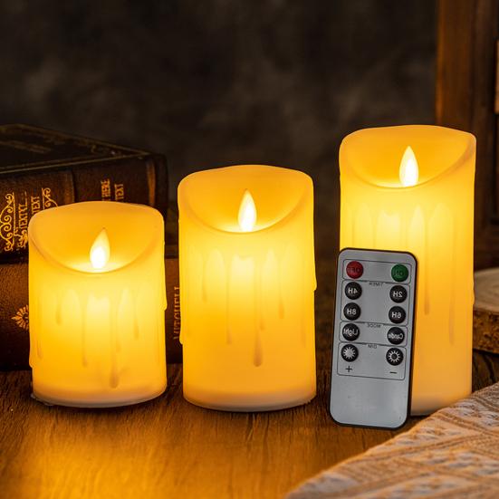 Waterproof Flameless Candles Battery Operated LED Candles with Remote Control Flickering Fake Pillar Candles for Wedding Halloween