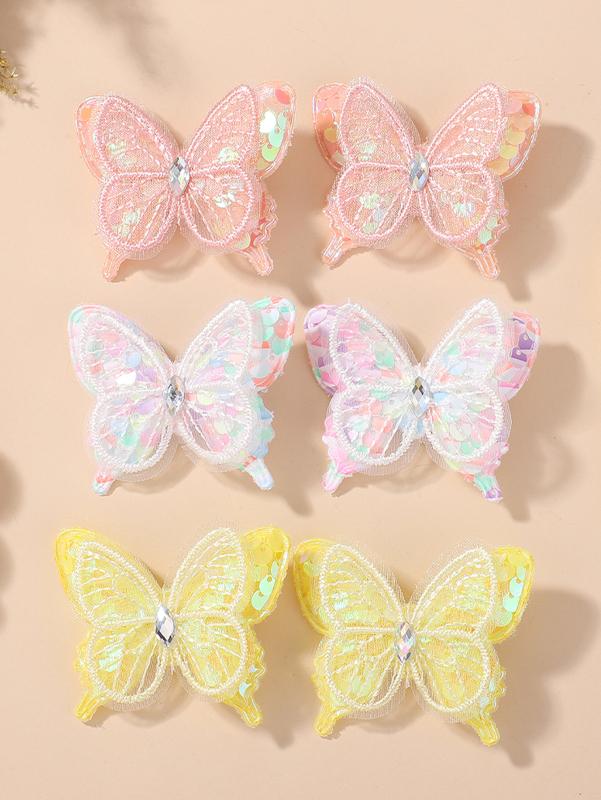6 STÜCKE Neue Pailletten Schmetterling Elastische Haarbänder Mädchen Binden Einen Pferdeschwanz Kinder Haarschmuck Niedliche Kinder Haargummis Baby Kopfschmuck