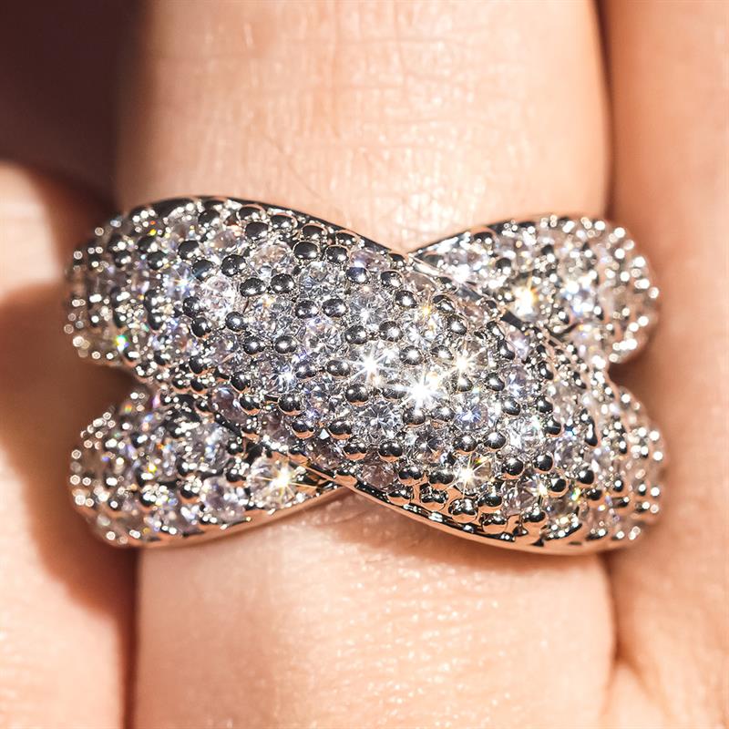 Huitan Cross Design Women Ring Full Shining Cubic Zirconia Trendy Party Hiphop Accessories Modern Statement CopperColor Jewelry