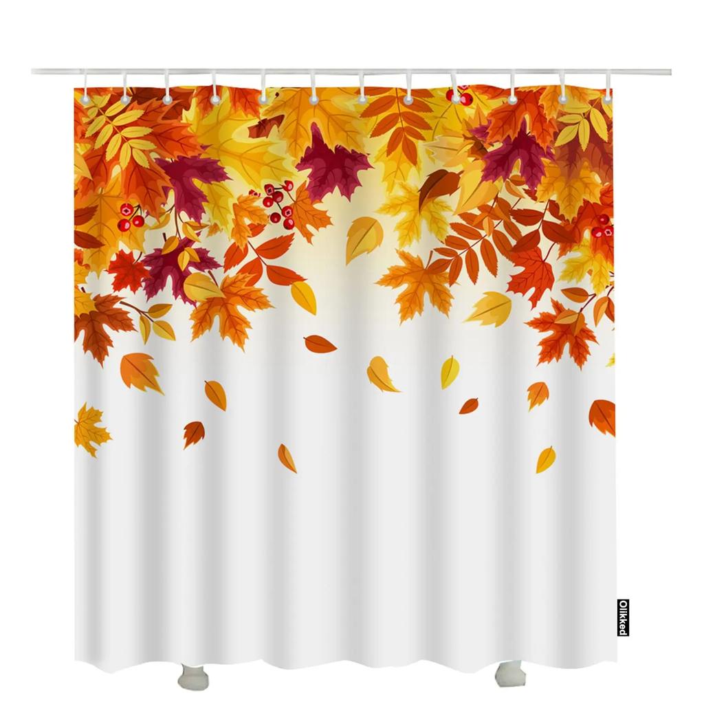 Fall Leaf Pumpkin Shower Curtain Autumn Maple Leaves Bathroom Curtain Thanksgiving Harvest Bath Curtain Rustic Farmhouse Decor