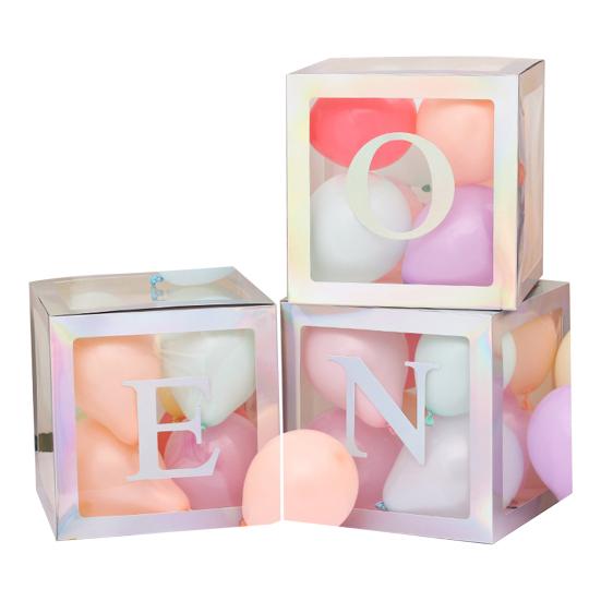 1st Birthday One Balloon Box Letter Print Clear Baby Shower Box Boy Girls Carnival Circus Birthday Decoration