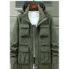 Men's Windproof Detachable Sleeve Parka - Spring/Autumn Loose Fit Multi-Pocket Workwear Jacket, Plus Sizes Available