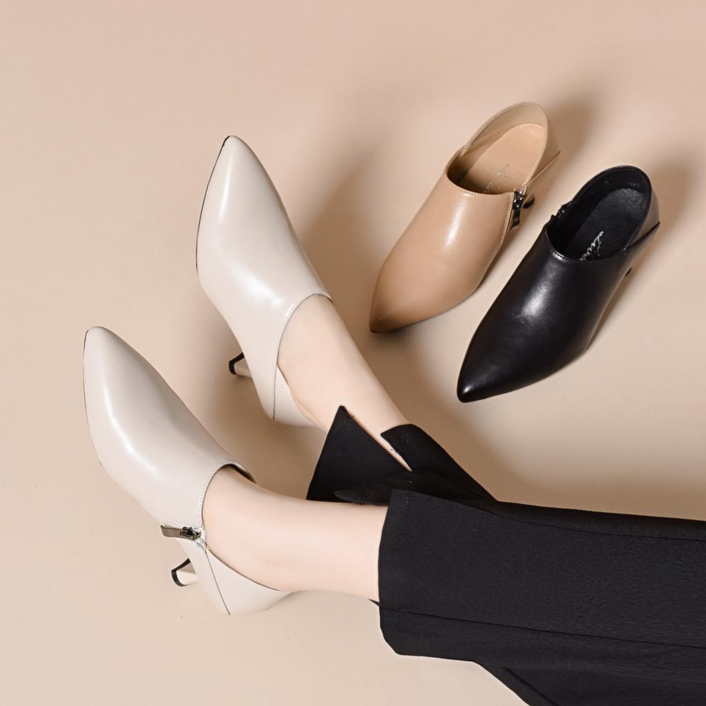 Pointed High Heels Women's Spring Simple Temperament Deep Mouth Single Shoes Stiletto Fashion Shoes Two Wear Leather Shoes