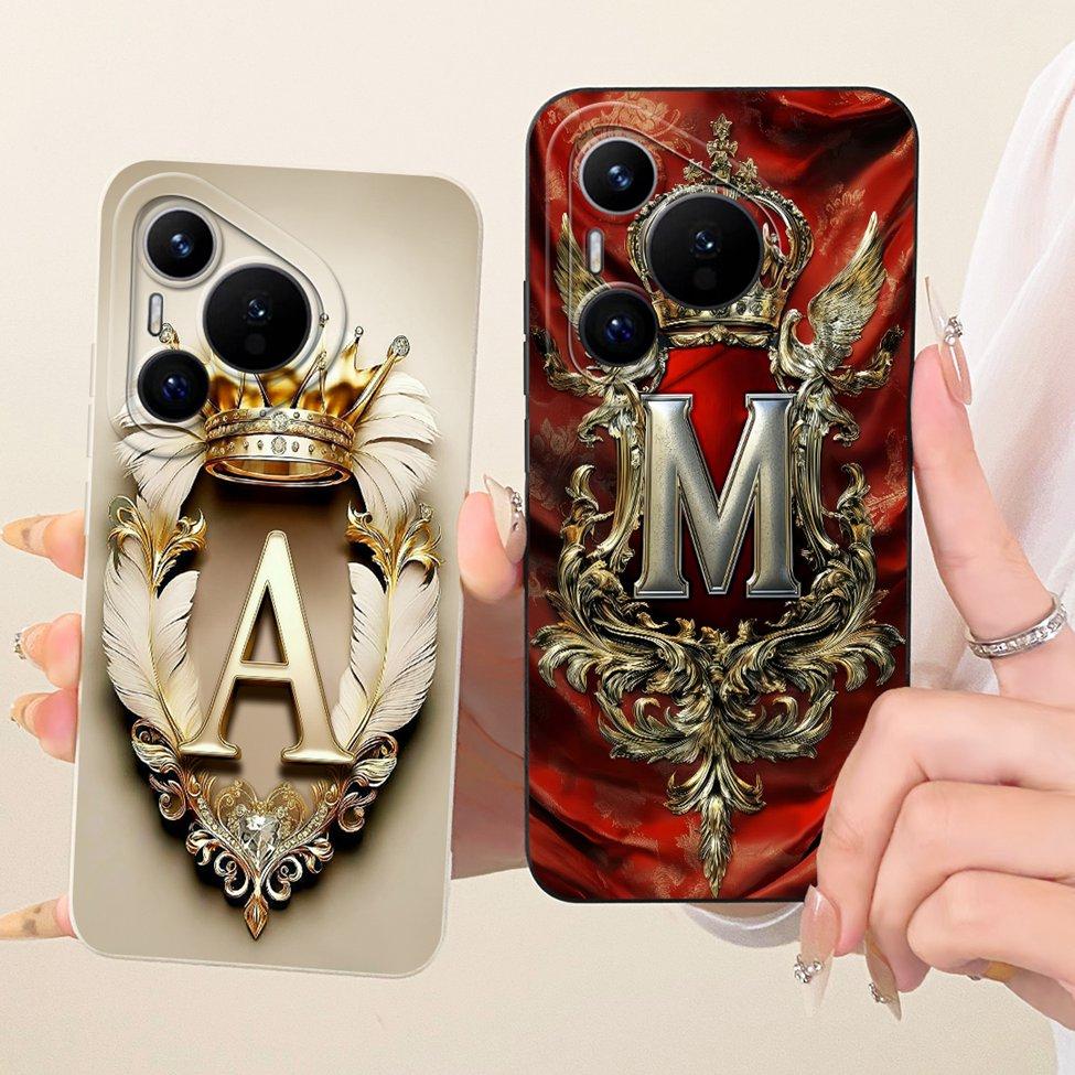 For Huawei Pura 70 Clear Case Aesthetic Luxury Crown Fashion A-Z Letters 2D Painted Soft Casing For Huawei ADY-LX9 ADY-AL00