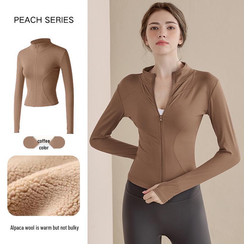 2025 Women's Velvet Winter Yoga Cardigan: Stand Collar, Zipper Sportswear, Warm Running Top