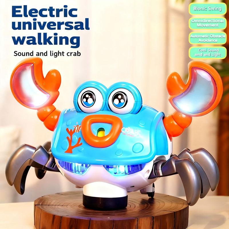 Electric Omnidirectional Cartoon Crawling Crab Toy for Babies with LED Lights Music Bionic Movements Educational Fun Gift
