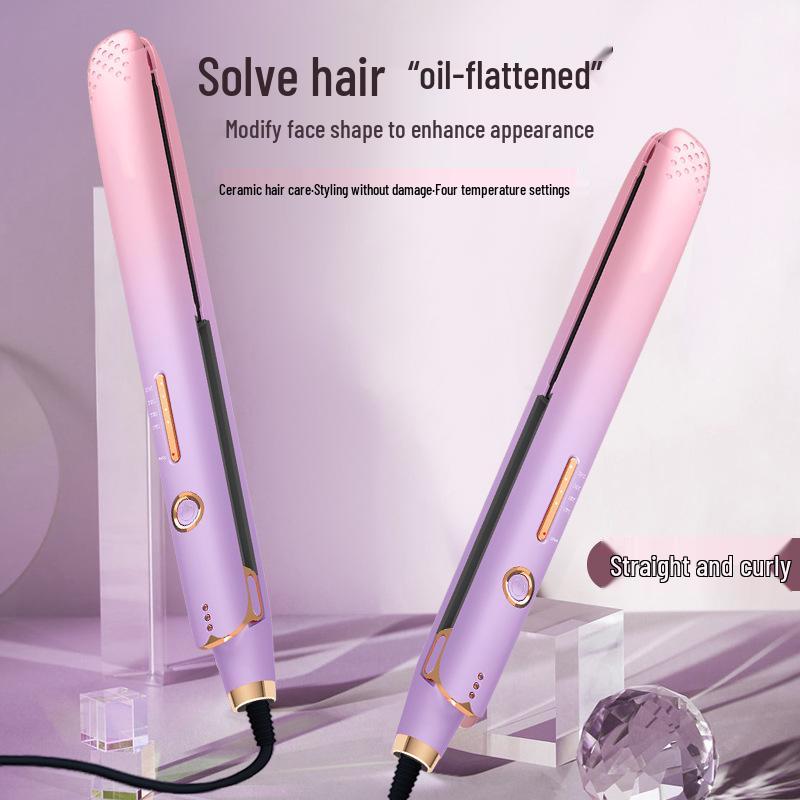 Negative Ion Anti-Scald Hair Straightener & Curler: Gentle on Hair, Dual-Use for Dry & Wet Styling Pink-Purple Gradient