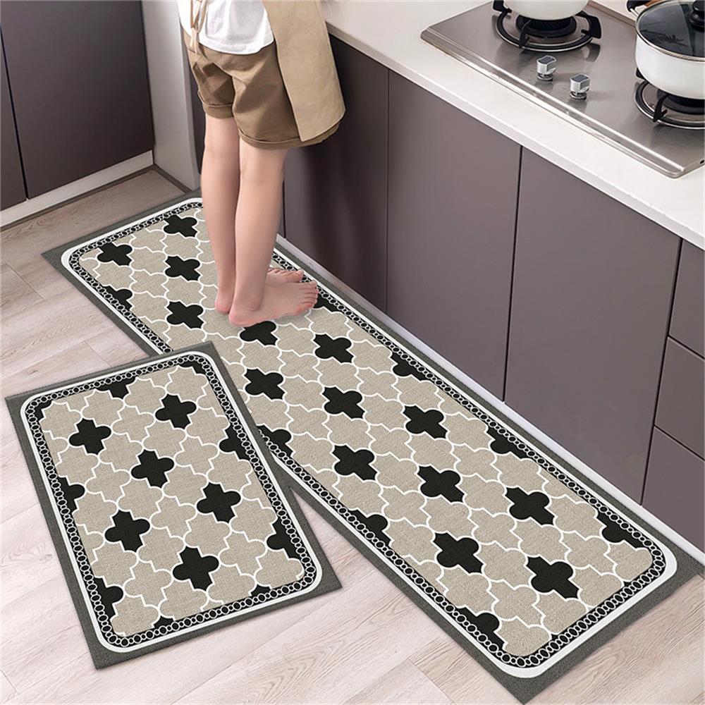 Black White Moroccan Pattern Kitchen Mat Non-Slip Machine Washable Rug Set for Home Decor Anti-Fatigue Floor Mats