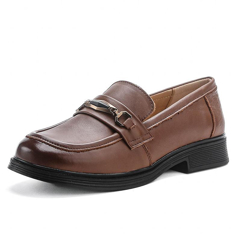 Wiosenne nowe retro małe skórzane buty pierwsza warstwa skóry bydlęcej gruba podeszwa średni obcas skórzane buty wizytowe