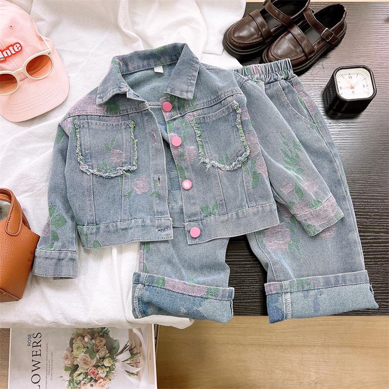 

Girls Clothing Sets Spring Autumn Children s Clothing Cute Denim Jacket Cardigan Straight Leg Jeans Kids Suit 140cm