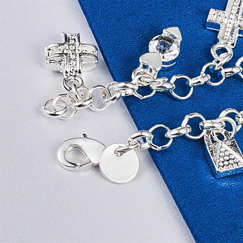 925 sterling silver 8-inch moon/cross/bag bracelet, fashionable women's wedding party jewelry accessories