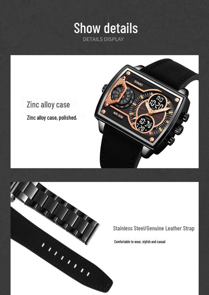 Shikemei Men's Multi-Time Zone Luminous Waterproof Dual-Movement Watch