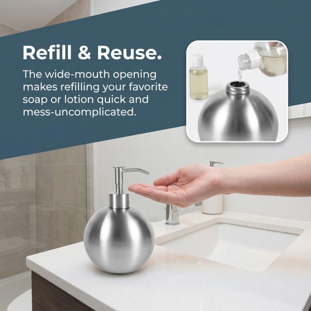 Silver Soap Dispenser Ball Shaped Pump Dispenser Bottle Bathroom Shower Kitchen