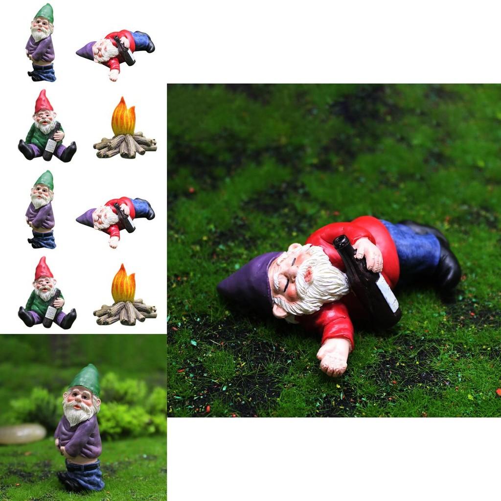 Set aus 4 Stück Miniatur Unartige Zwerg Statuen für skurrile Gartendekoration und Spaß