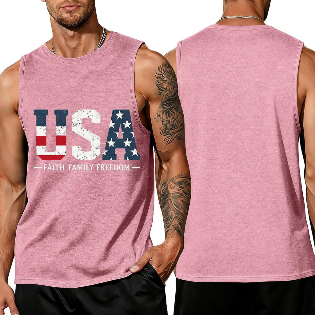T-shirt sans manches imprimé drapeau du Jour de l'Indépendance, Débardeur décontracté ample pour hommes, pour l'été au quotidien