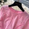 Elegant Summer Midi Dress for Women O-Neck High Waist Solid Spliced Lace with Embroidered Flowers Long Dress New Fashion