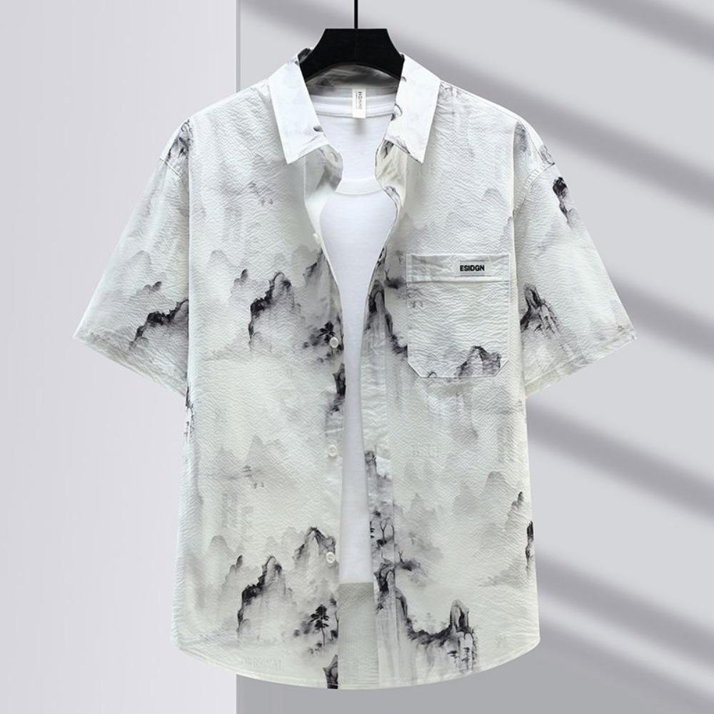 

Thin Short-sleeved Fashionable Brands Casual Handsome Versatile and Elegant Men s Shirts S зелений