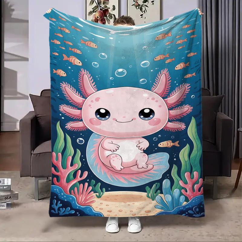 8 Sizes Cute Axolotl Printed Blanket Warm Soft and Comfortable Home Travel Blanket Sofa Bedding Cover Blanket Kids Gamer Gift