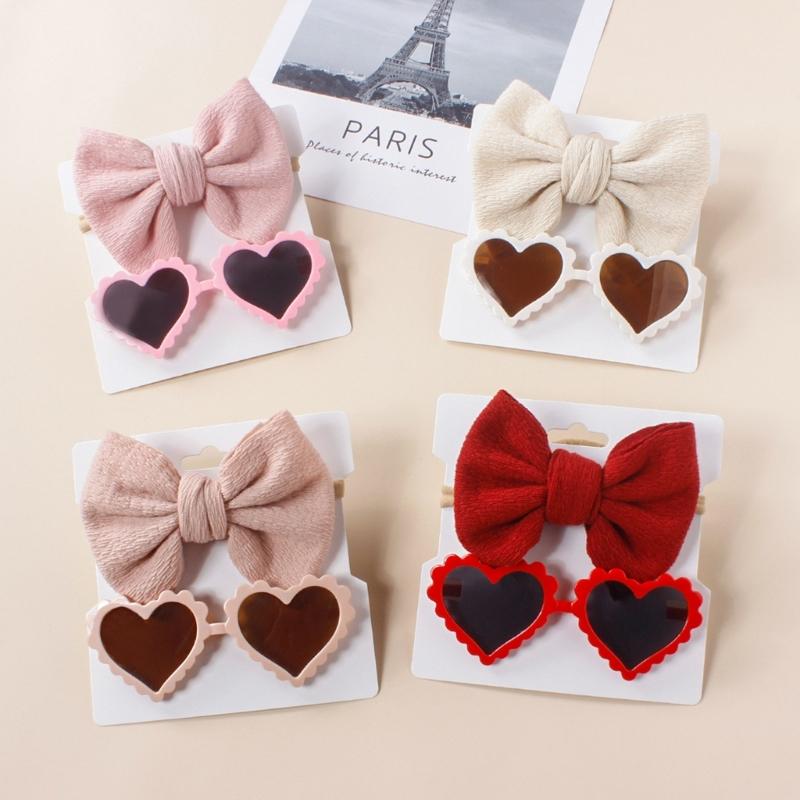 Baby Girls Headband Sunglasses Decor Kit Children Kids Supplies Seaside Beach- Accessories Bows Hair Band & Sunglasses