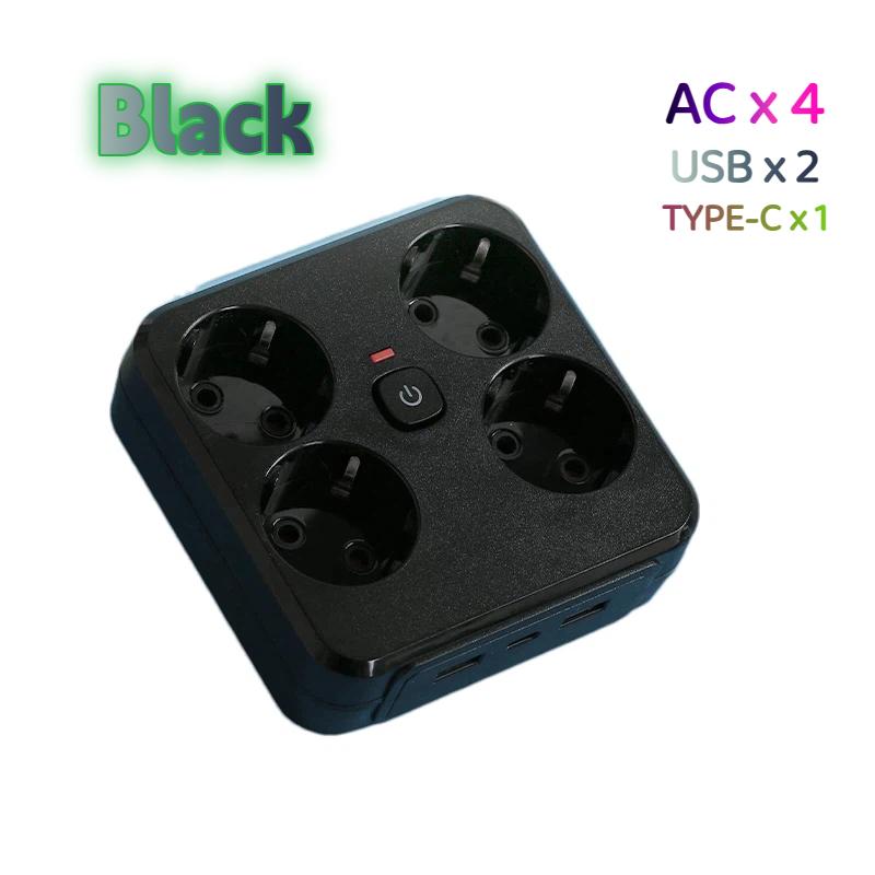 4-in-1 EU-Steckeradapter – Steckdosenleiste mit Hauptschalter, optionalen USB- und Typ-C-Anschlüssen