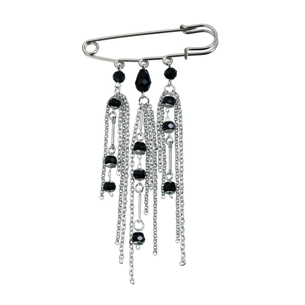 Hip Hop Trendy Imitation Pearl Tassel Chain Brooches for Men Women Waist-shaping Fixed Pin Accessory Multi-functional Jewelry
