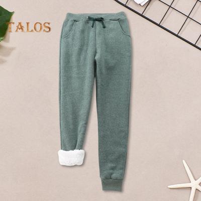 Calças de moletom femininas de algodão, lã quente, calças soltas com bolsos, casuais, para corrida, treino, ioga