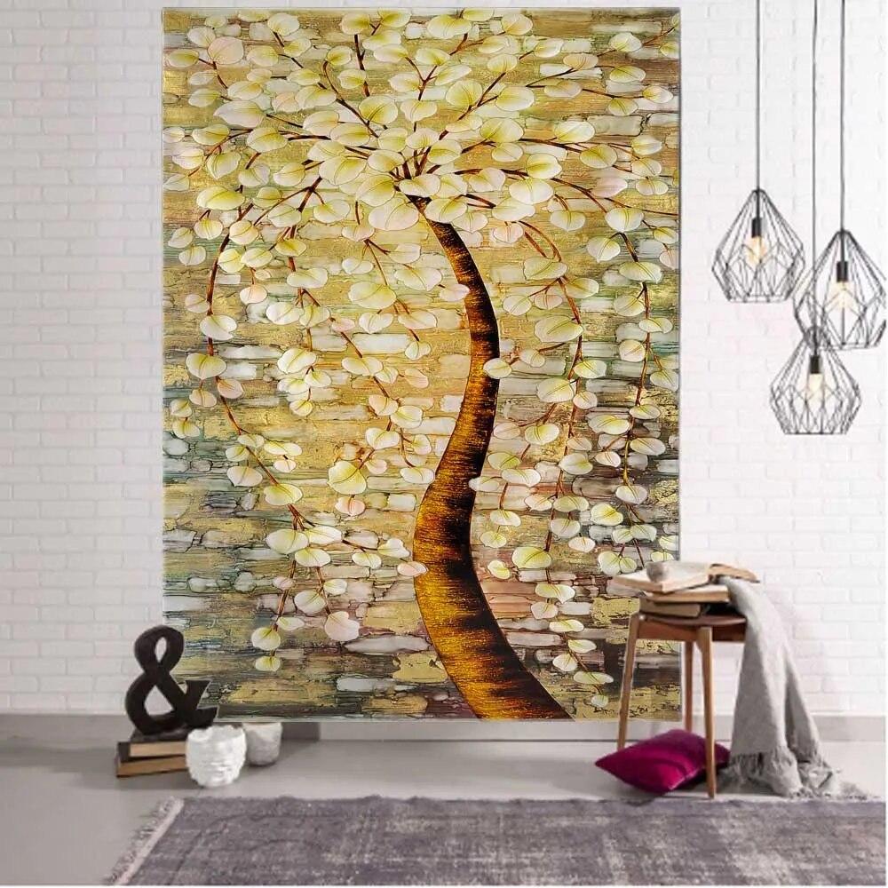 Retro oil painting tapestry plants flowers wall hanging hippie home art decoration living room bedroom wall decoration