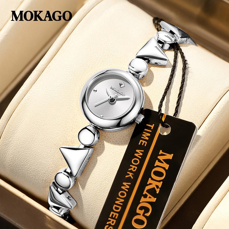 Mokaga Ms. Gao Women s Watch, Elegant Small Round Dial, Geometric Bracelet, 30M Waterproof Quartz - New Model серебро и белый