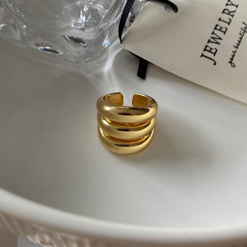 Stainless Steel Three Layer Open Rings for Women Men Vintage Smooth Gold Silver Color Ring Christmas Jewelry Gift