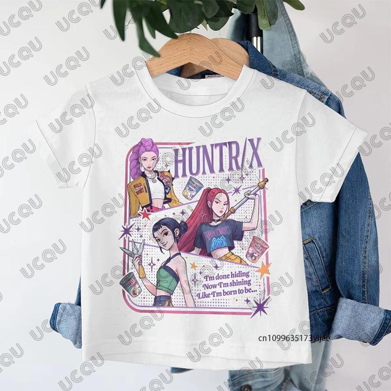 Anime Kpop Demon Hunters Huntrix Print Children Cotton T-shirt Summer Short Sleeve Tees Boys and Girls Clothes Casual Kids Tops