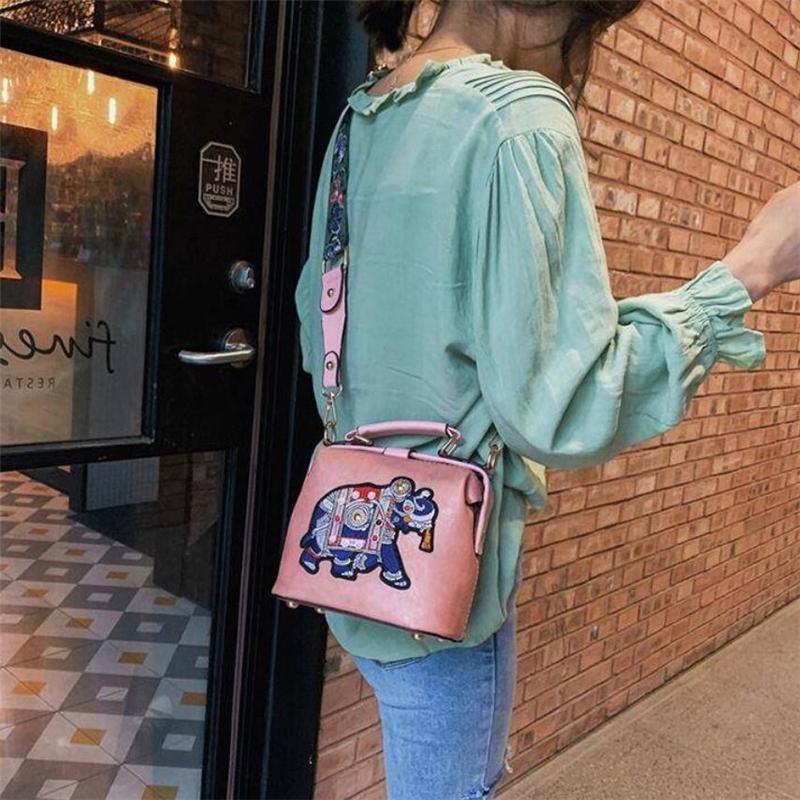 Tote Damenhandtaschen, Stickerei, Elefanten-Tasche, Taschen, böhmische Damen-Schulter-Crossbody-Tasche, weiches PU-Leder, breiter Schmetterlingsriemen