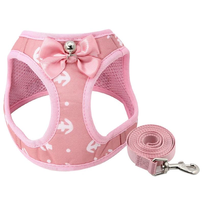 Pet Strap Leather Nylon Cat Strap Adjustable Set Breathable Bow Bell Cat Vest Kitty Dog Outdoor Cat Accessories