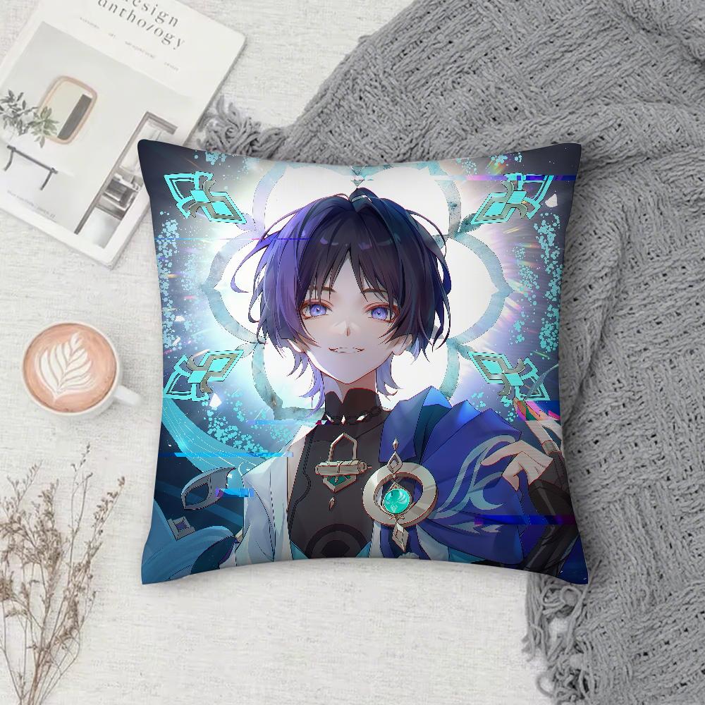 Genshin Impact Scaramouche Pillow Case Square DoubleSided Printing Sofa Cushion Cover Pillowcase Bedroom Bedside