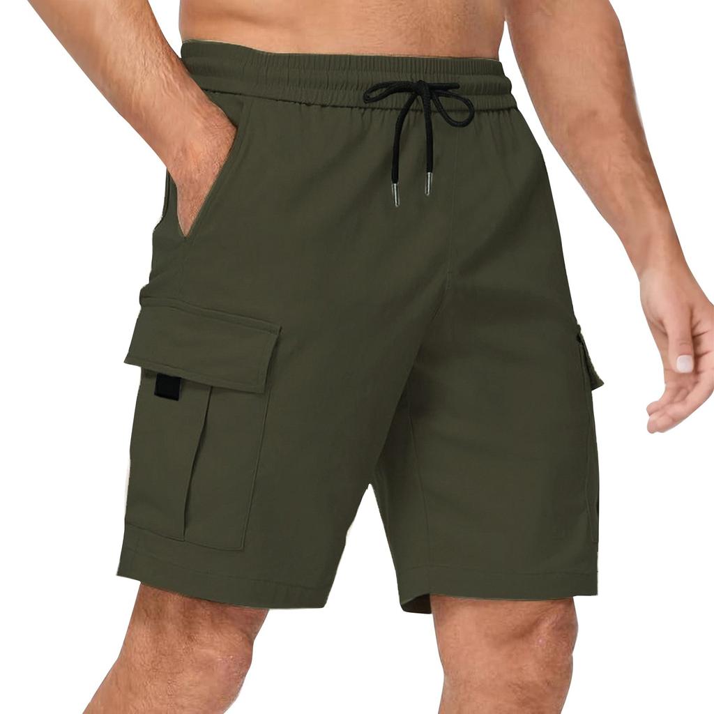 Men's Summer Solid Color Casual Multi-Pocket Sport Cargo Shorts