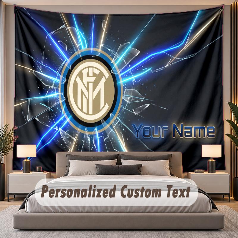 Custom Name Text Tapestry Inter Milan Personalized Polyester Wall Tapestry For Bedroom And Room