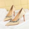 Elegant Party High Heels Pointed Toe Satin Rhinestone Stiletto Pumps Women Shoes